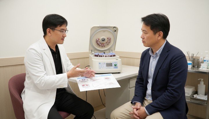 [1] 診間內醫師展示高精密儀器輔助PRP離心技術 [2] 實驗室環境下進行無菌封閉式PRP離心技術 [3] 圖解血小板在高效能PRP離心技術下的分層 [4] 專業離心設備精準提取精華之PRP離心技術