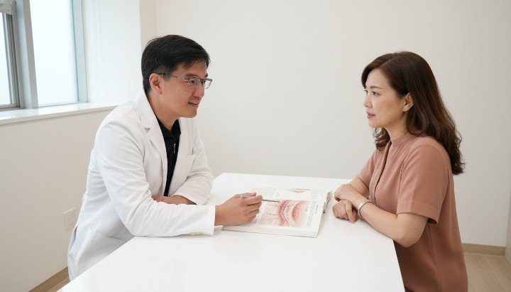 - 專業醫師解說如何透過按摩改善淚溝 - 眼周穴位示意圖指引有效改善淚溝 - 患者接受醫美填充療程改善淚溝特寫 - 日常保養搭配手法能幫助改善淚溝