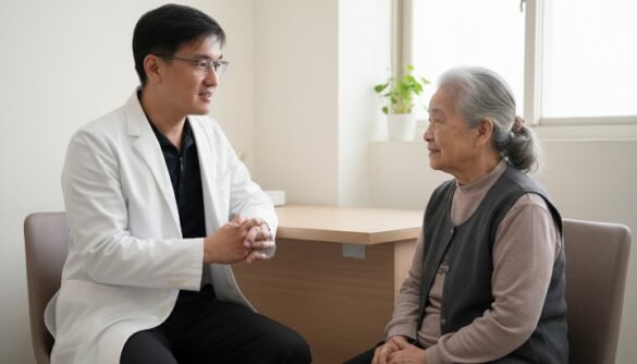 [SEGMENT 1]醫師於診間解說專業疾病風險預測報告[/SEGMENT 1] [SEGMENT 2]實驗室進行基因檢測分析疾病風險預測[/SEGMENT 2] [SEGMENT 3]患者諮詢個人化疾病風險預測醫療建議[/SEGMENT 3] [SEGMENT 4]運用科學數據進行疾病風險預測之示意圖[/SEGMENT 4]